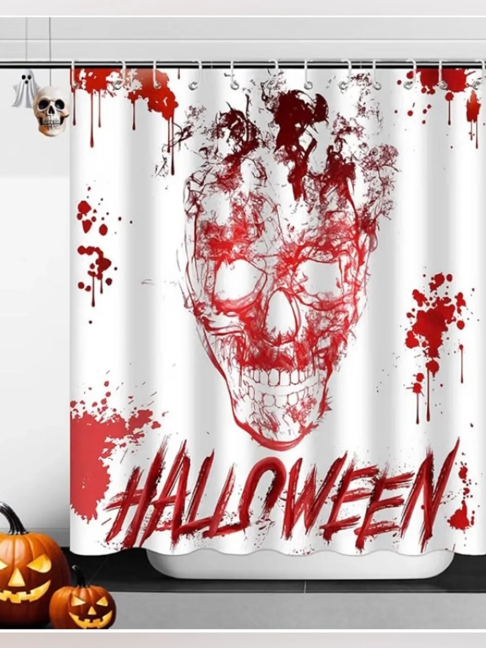 🎃💀🎃Halloween Red Skull Shower Curtain - Horror Bathroom Decor- NWT